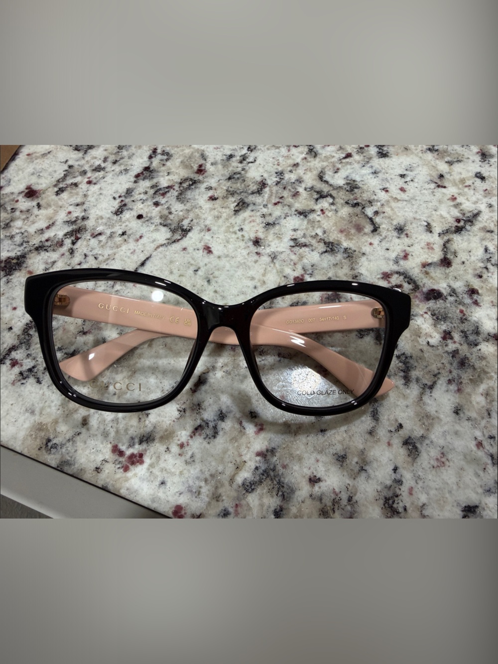 Gucci Black Frame Sunglasses with Blush Pink Temples
